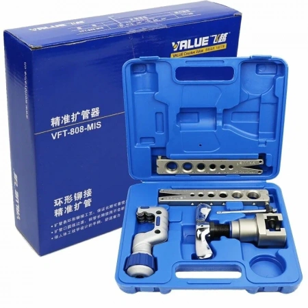 Вальцовка эксцентриковая VALUE  VFT-808-MIS (плашка 1/4" - 3/4"; плашка 6 - 19 мм; труборез VTC-32 в  кейсе)